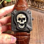 Perfect Replica Bell And Ross BR-01 Skull Black Case Brown Leather Strap 46mm Watch